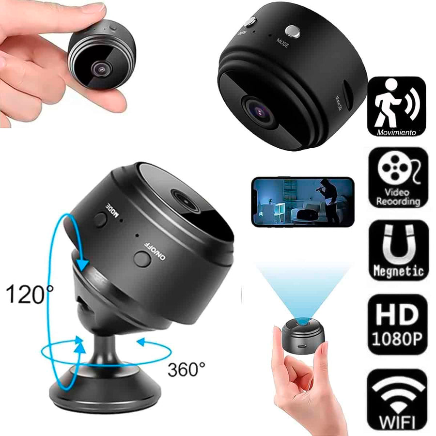 Mini Camara WiFi A9 - Vista principal con accesorios